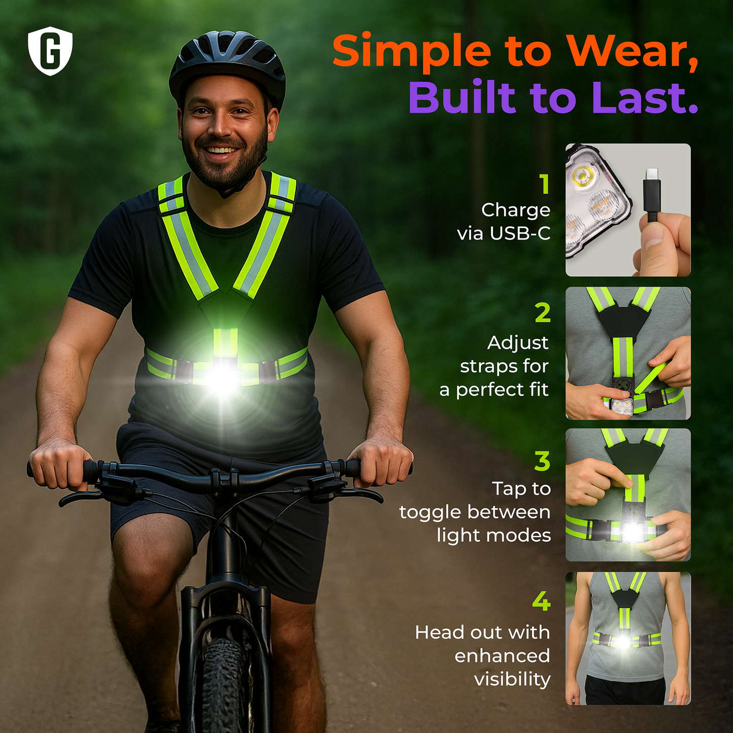 Greerride Rechargeable Light Up Running Vest for Men Women-Bicycle Safety Lights