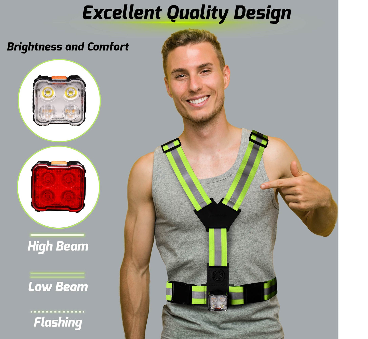 Greerride Rechargeable Light Up Running Vest for Men Women-Bicycle Safety Lights